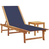 vidaXL Ligbed met tafel massief acaciahout en textileen blauw