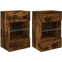 DKD Home Decor Wandkasten met LED-verlichting voor tv 2 st 40x30x60,5 cm gerookt eikenkleurig