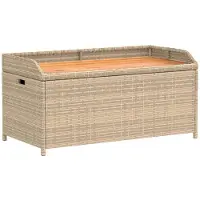 vidaXL Bank met opbergruimte, beige, 100x50x52 cm, polyrotan, acaciahout