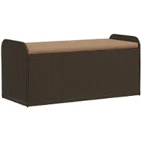 vidaXL Zitbank met opbergruimte en kussen, bruin, 115x51x52 cm, polyrotan