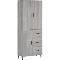 vidaXL Hoge kast 69,5x34x180 cm bewerkt hout grijs sonoma eikenkleurig