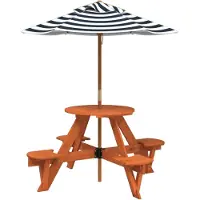 vidaXL Picknicktafel voor 4 kinderen met parasol rond vurenhout