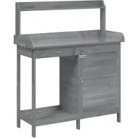 vidaXL Oppottafel met kast 110,5x45x124,5 cm massief vurenhout grijs
