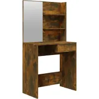 vidaXL Schminktafel met spiegel, gerookt eikenhout, 74,5 x 40 x 141 cm