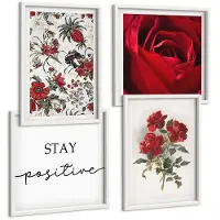 Tulup 4-Delige Schilderij Set - Rode rozen en inspirerende letters - 40x40 en 40x60 - Stijlvolle Wanddecoratie - Interieur - Moderne Wanddecoratie