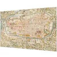 Wallfluent Fotobehang - Beige Vliesbehang - 104x70 cm - Antieke Kaart Fotobehang Vlies - Hal behang Kaarten - Muurschildering - Woonkamer behang
