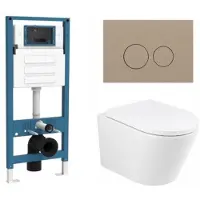 Qeramiq Dely Toiletset - inbouwreservoir Flush - 35mm zitting - kunststof taupe bedieningsplaat - ronde knoppen - mat wit SW1026254/SW1448813/SW1000767/SW1102378