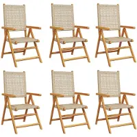 vidaXL 6-delige set verstelbare klapstoelen, beige kleur, gemaakt van polyrotan en massief hout
