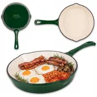 Hage - Koekenpan - Geëmailleerde Gietijzeren Koekenpan - Cast Iron Frying Pan - Geschikt voor Inductie, Gas & Oven - Ø20 x 4.5 cm - Donkergroen
