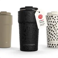 LARS NYSØM Bevægelse Thermos Coffee Mug-to-go 500ml - BPA-vrij met Isolatie - Lekvrije Roestvrijstalen Thermosbeker (Carbon Black/Leopard/Gloss)
