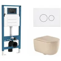 Qeramiq Dely Swirl Toiletset - inbouwreservoir Flush - 35mm zitting - kunststof glans witte bedieningsplaat - ronde knoppen - beige SW1026259/SW1448813/SW1000771/SW706186