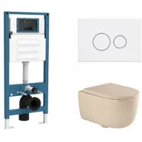 Qeramiq Dely Swirl Toiletset - inbouwreservoir Flush - 35mm zitting - kunststof glans witte bedieningsplaat - ronde knoppen - beige SW1026259/SW1448813/SW1000771/SW706186