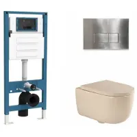 Qeramiq Dely Swirl Toiletset - inbouwreservoir Flush - 35mm zitting - metaal RVS bedieningsplaat - rechthoekige knoppen - beige SW1026259/SW1448813/SW1000771/SW706194