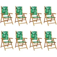 vidaXL 8-delig set verstelbare klapstoelen met groene stoffen bekleding en massief hout