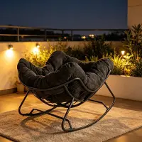 HAUSS SPOLE Schommelstoel - Ei Vormige Fauteuil - Gepolsterd Met Chenille Zitting - Voor Woonkamer En Slaapkamer - Metaal Zwart