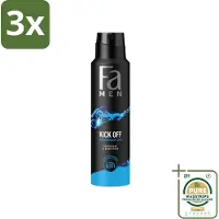 Fa 3 x Men - Deodorant Lichaamsspray - Kick-Off - Verfrissend - 48 uur Bescherming - 150 ml - Grootverpakking - Deodorant Spray - 48 Uur Bescherming - Aluminiumzouten - Verfrissend - Huidvriendelijk