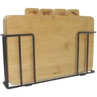 KINGHOFF - 4 Delige Snijplank - Snijplanken met Standaard - Keuken Snijplankenset - Vlees, Vis, Gevogelte & Groenten - Bamboe - 28.5 x 20 cm