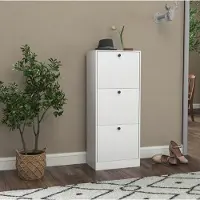 STILVORA Smal Schoenenkast Met 3 Klapdeuren En Verstelbare Tussenschot - Modern Voor Hal En Kleine Ruimtes - Wit - 47 X 28 X 115 Cm
