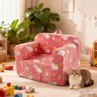 OKWISH Fauteuil 64 x 49 x 49 cm - Kinderfauteuil Met Armleuningen, Draaghengsel En Afneembare Hoes - Voor Slaapkamer Of Speelkamer - Stof - Rose