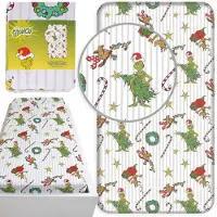 Sarcia.eu Grinch Kerst hoeslaken voor kinderen, katoenen hoeslaken met elastiek 100% KATOEN 90x200cm+25cm, OEKO-TEX