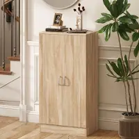 STILVORA Schoenenkast - 2 Deuren Met Zes Verstelbare Planken En Softclose - Voor Hal En Slaapkamer - Hout - Naturel - 55 x 35 x 108 Cm