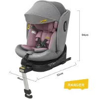 HAUSS SPOLE Autostoeltje - 360 Graden Draaibaar Met Isofix En Ligfunctie - Van Geboorte Tot 12 Jaar - Met Afneembare Zonnekap - Stof Roze Grijs