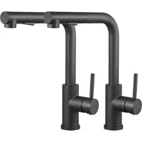 CECIPA MAX Uittrekbare Keukenkraan - 2 stuks - Drieweg Mengkraan L-Vorm - Handdouche met 40cm Bereik - Zwart