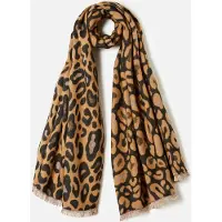 Damart - Zachte sjaal met dierenprint - Dames - Bruin - Taille Unique
