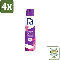 Fa - Deodorant Spray - Mystic Moments - Passiebloem geur - 48 uur Bescherming - 150 ml - Voordeelverpakking - 4 stuks - 48 uur bescherming - Geurveroorzakende bacteriën