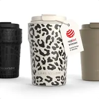 LARS NYSØM Bevægelse Thermos Coffee Mug-to-go 380ml - BPA-vrij met Isolatie - Lekvrije Roestvrijstalen Thermosbeker (Cream Beige/Leopard/Gloss Black)