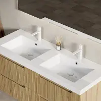 OKWISH Wastafel 120 Cm Dubbele Wastafel Zonder Onderbouwkast Zonder Kraan Met Overloop Voor Badkamer Resin Wit