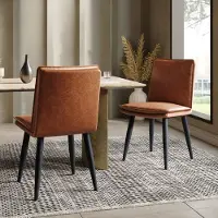 HAUSS SPOLE Eetkamerstoelen Set Van 4 - Met Dubbel Zitkussen Voor Extra Comfort - Waterafstotend PU - Metalen Poten - Voor Eetkamer Woonkamer Cafe - Bruin