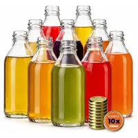Kadax Set van 10 glazen flessen van 330 ml met schroefdop, goudkleurig – Lege flessen om te vullen met sap, likeur, olie, azijn en siroop, hervulbare glazen flessen