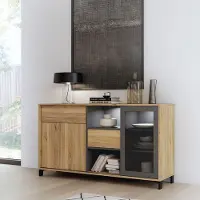 Aucune – SOUTH BEACH – Dressoir – Glazen schuifdeur – Chêne Mauvella