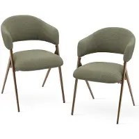 COLAMY - Eetkamerstoelen set van 2 - Hout - Moderne stoffen gestoffeerde eetkamer- open rugleuning en gewatteerde zitting - groen