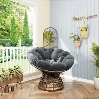 STILVORA Fauteuil 92 x 67 cm - 360 Graden Draaibare Papasanstoel Met Dik Kussen - Voor Woonkamer Slaapkamer En Buitenruimte - Rotan Grijs Bruin