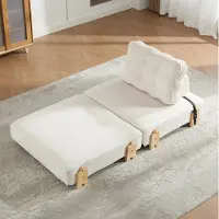 OKWISH Fauteuil Opvouwbaar 1 Zits Slaapfauteuil Met Corduroy Bekleding Houten Poten Scandinavische Stijl Beige