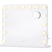 Songmics Dimbare make-upspiegel met ledverlichting en vergrootspiegel, 48 x 58 x 5,7 cm