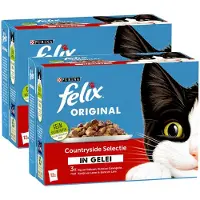 Felix Countryside In Gelei - Kip en Kalkoen & Rund en Gevogelte & Konijn en Lever & Eend en Lam - Multipack - Kattenvoer - 2040g (2x12x85g)