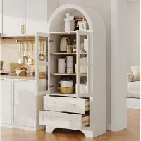 OKWISH Keukenkast - Highboard Met Verstelbare Legplanken En Lades - Voor Eetkamer Woonkamer En Keuken - Wit MDF 76x40x180 Cm