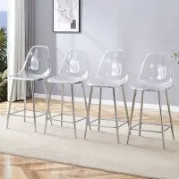 HAUSS SPOLE Barkruk - Transparant Design - Set Van 4 - Met Rugleuning En Voetsteun - Voor Keuken, Bar En Eetkamer - Kunststof Zilver