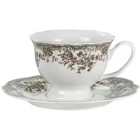 Bricard Fleury - Vintage Koffieset - 12-delig - Bruin/Wit - 225ml - Porselein - Koffie Kopjes en Schoteltjes