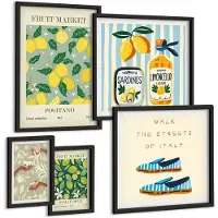 Wallfluent 5-Delige Schilderij Set - Fruitinspiratie Van De Vintagemarkt - 50 x 50 cm, 20 x 30 cm En 40 x 60 cm - Wanddecoratie - Schilderijen Set - Kantoor - Decoratieve Schilderijen