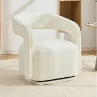 MODFU - Fauteuil - 360° Draaibaar - Barrel Chair - Wit - Stof - Hout