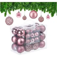 Relaxdays kerstballen - 50x st - lichtroze - 3, 4 en 6 cm - kunststof - Kerstbal