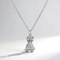 Cavill - Zilveren Dameshalsketting 925 Sterling Zilver - Katten Hanger met 16 Rondgeslepen Zirkonia (0,504 ct) - Elegante Ketting Tanzania