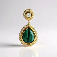 Cavill - Elegante Hanger 925 Sterling Zilver Verguld - Malachiet Peervorm Cabochon 3,05 ct - Zirkonia Pavé 0,36 ct - Druppelvorm Sieraad