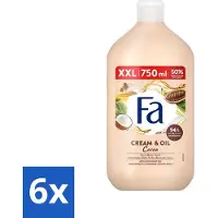 Fa 6 x - Cream & Oil Cacao - Bad- & Douchegel - Cacaoboter Met Kokosolie - 750 ml - Badgel - Douchegel - Cacaoboter - Kokosolie - Verzorging