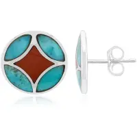Cavill - Zilveren Oorbellen 925 Sterling Geoxideerd - Rode Jaspis & Blauwe Turkoois 1,41 Ct - Marquise Fancy Slijpsel - Elegant & Kleurrijk