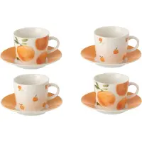 J-Line kopje + schoteltje Orange - keramiek - wit/oranje - small - doos van 4